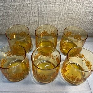 Set of 6 Amber Floral Glasses